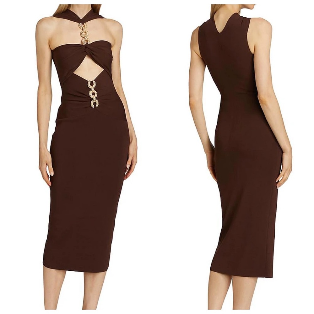 cult gaia Brown Midi Dress with Gold Ring Accents